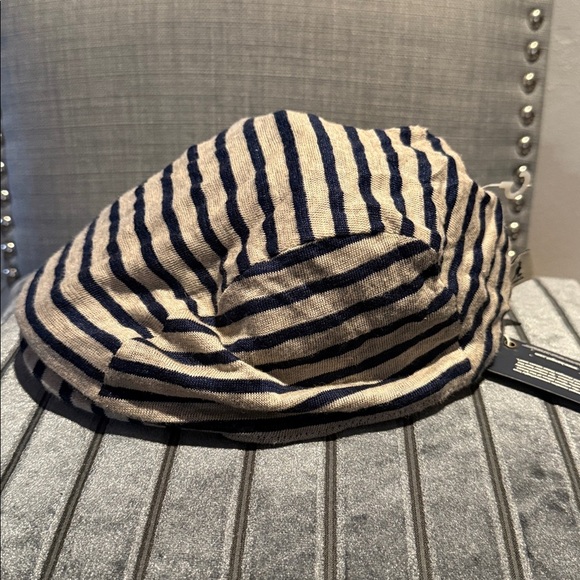 Kangol Navy and Beige Striped Flat Cap